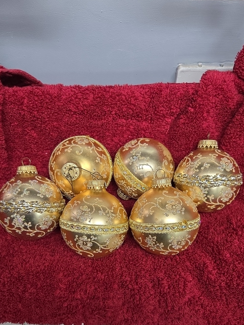 Vintage Krebs Gold Decorative Holiday Ornaments - Set of 7